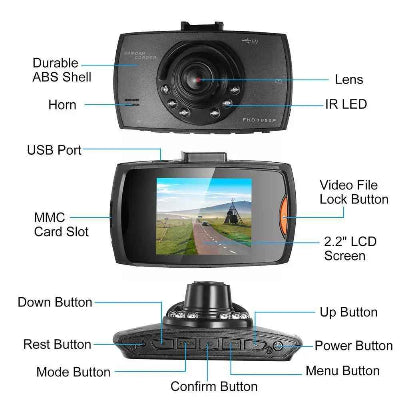 Caractéristiques Dashcam voiture HD G30 vision nocturne