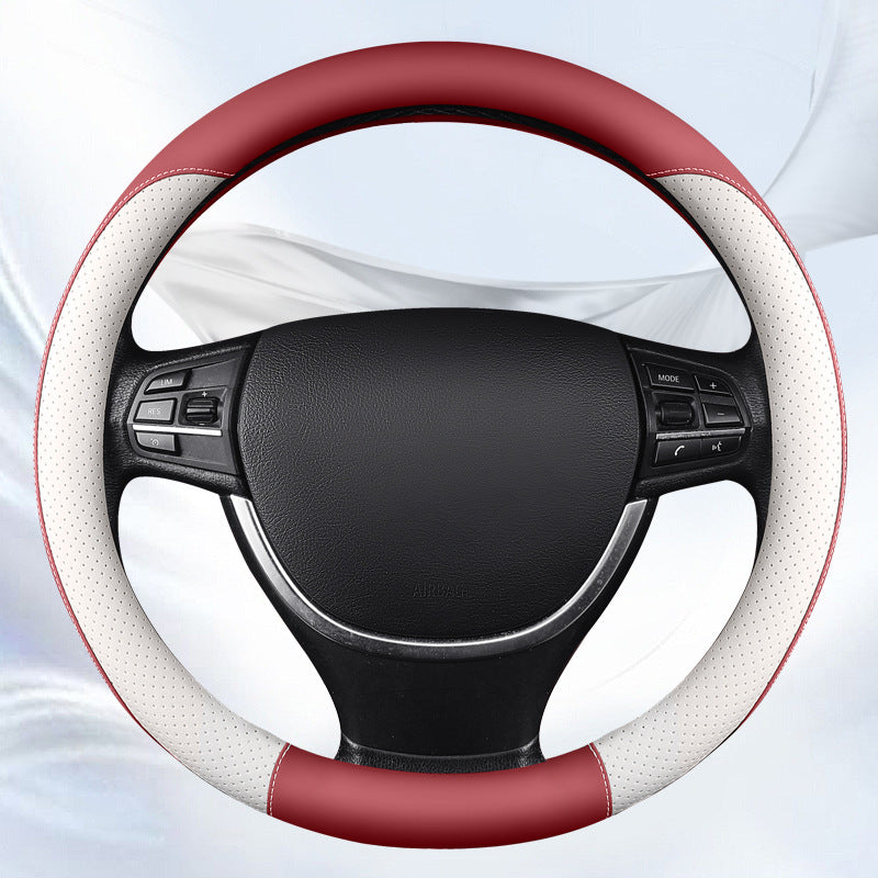 couvre volant cuir bicolor de voiture blanc et rouge