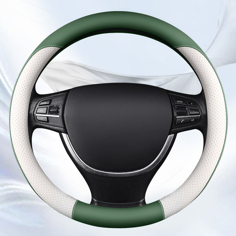 couvre volant cuir bicolor de voiture blanc et vert