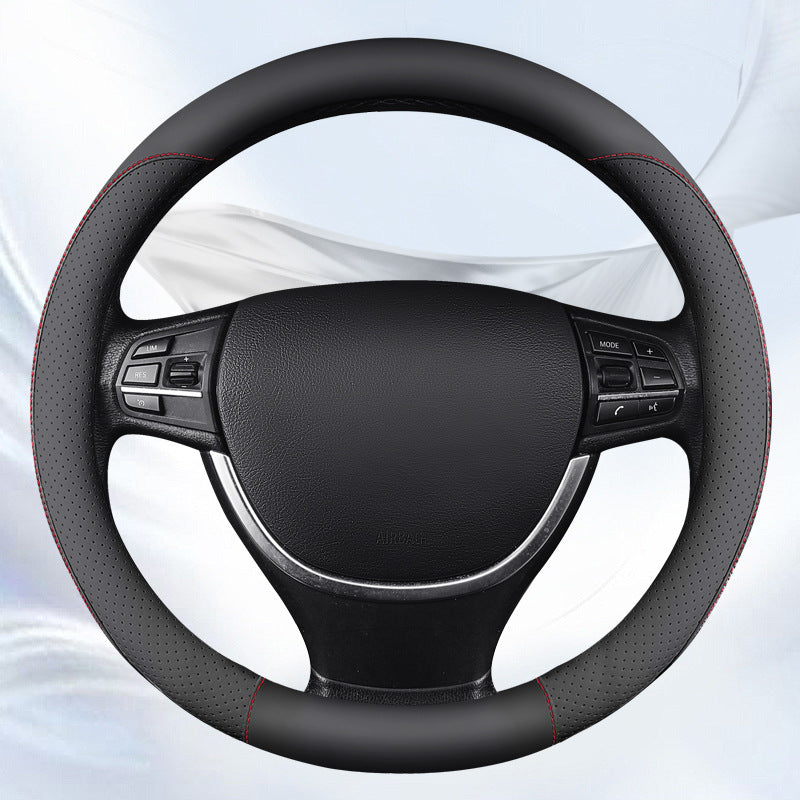 couvre volant cuir bicolor de voiture noir et ligne rouge