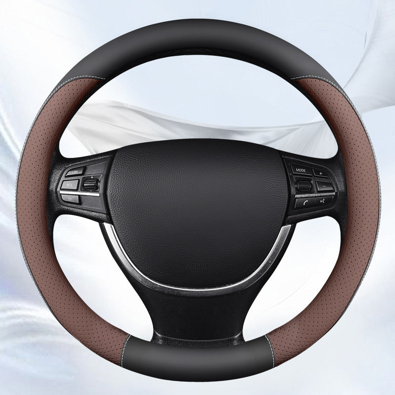couvre volant cuir bicolor de voiture noir et marron