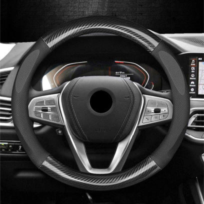 couvre volant cuir et fibre de Carbon noir sur volant voiture