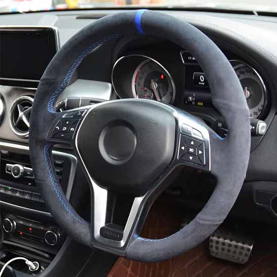 couvre volant velours sport type D couture bleu