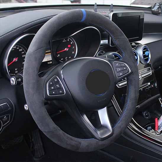 couvre volant velours sport type O surpiqures bleu