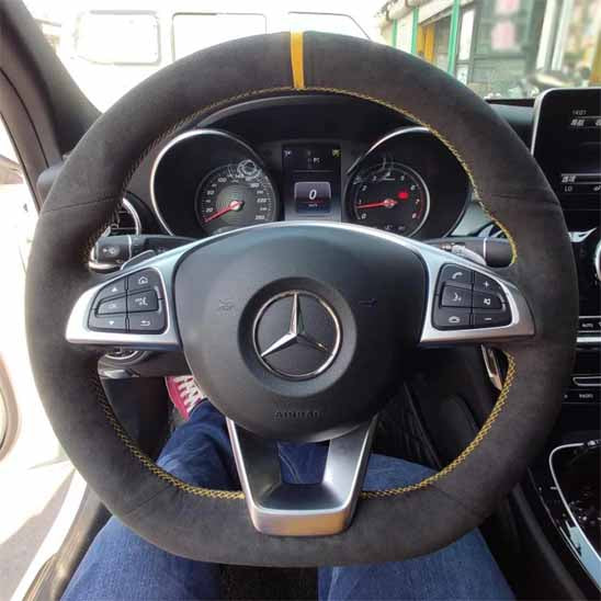 couvre volant velours type D surpiqures jaunes