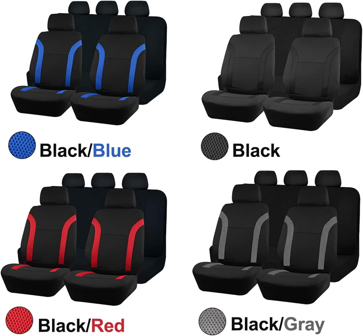 housse de siege voiture set bordure bleu noir rouge et gris