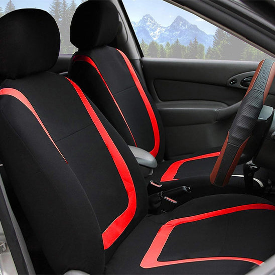 siege avant voiture couvert housse seige auto noire bandes rouges