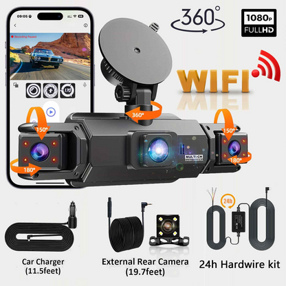 dash cam Voiture | 4 Canaux WiFi