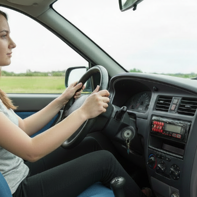 auto radio voiture Bluetooth Premium installé et femme au volant