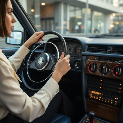 autos radio RS-20 Rétro Bluetooth Jaune et femme au volant