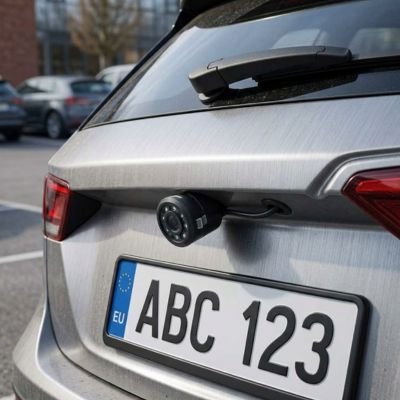 Caméra de recul Vision claire installée sur voiture grise