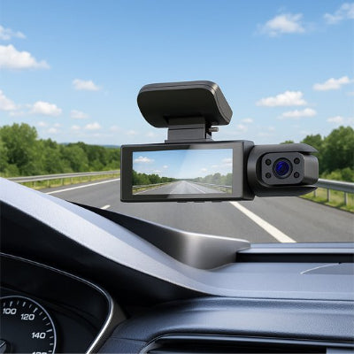 Caméra pour la voiture Dashcam double objectif sur pare brise proche conducteur