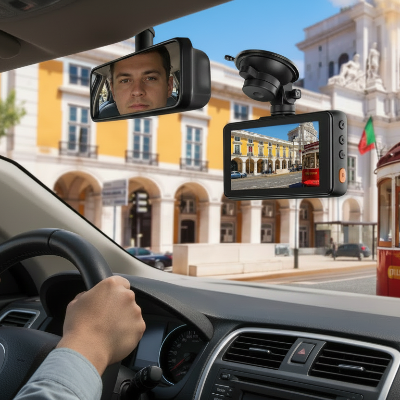 camera pour voiture Avant et Back sur pare brise avec un conducteur au volant
