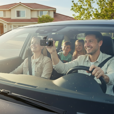 camera voiture Triple Angle 1080P WiFi installée et famille