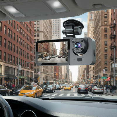 camera voiture Triple Angle 1080P WiFi installée