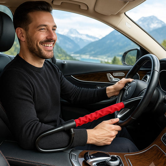 conducteur content de son antivol voiture ceinture installe sur grande berline luxe