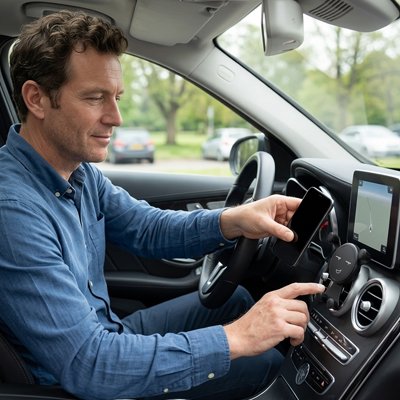 Conducteur installe appareil sur Support de téléphone voiture Stable