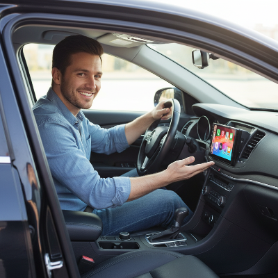 Conducteur présente son Autoradio bluetooth Écran Mirrorlink installé