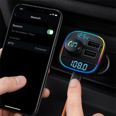 Connexion Transmetteur fm bluetooth Modulateur autoradio avec téléphone