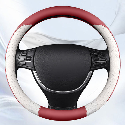 couvre volant cuir bicolor de voiture blanc et rouge