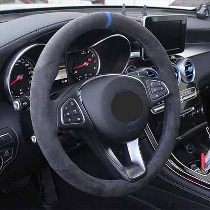 couvre volant velours sport type O surpiqures bleu
