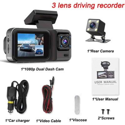 dash cam voiture 3 canaux DVR enregistreur de conduite à trois objectifs