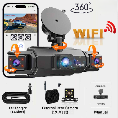 dash cam voiture 4 canaux WiFi sans de câblage 24h