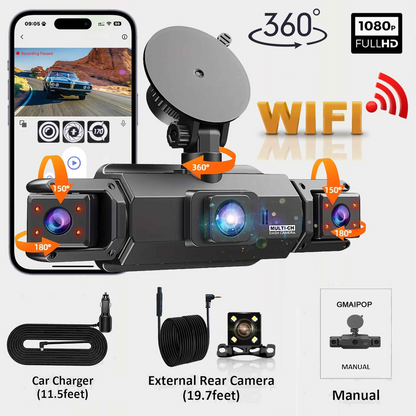 dash cam Voiture | 4 Canaux WiFi