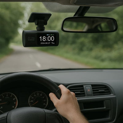 Dashcam voiture Tableau de bord 4K sur pare brise côté gauche rétroviseur