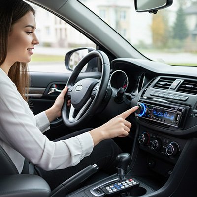 Doigt conducteur femme sur l'autoradio bluetooth MP3 Récepteur FM 