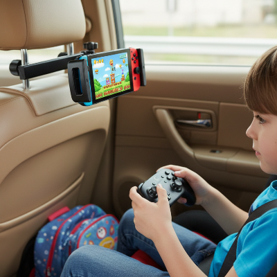 Enfant joue sur support tablette pour voiture  Appui-tête réglable    