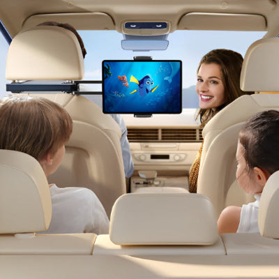Enfants regardent vidéo sur support pour tablette voiture Floding