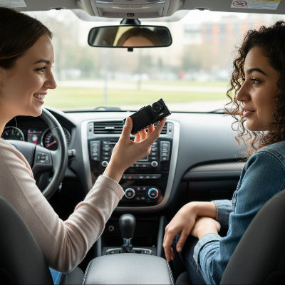 Femme contente de sa camera voiture Triple Angle 1080P WiFi
