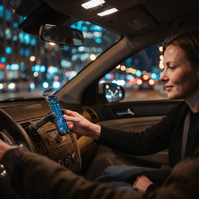 Femme touche son appareil sur Meilleur support téléphone voiture Sécuritaire