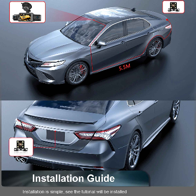 Guide d'installation vue d'extérieur dash cam voiture 4 canaux WiFi 