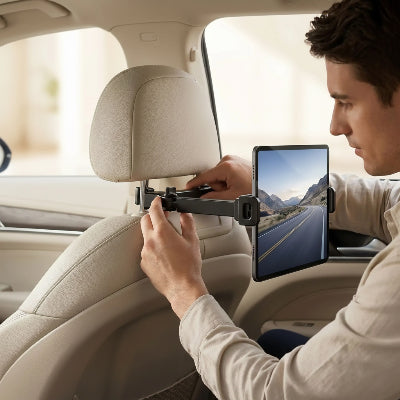 Homme installe support tablette pour voiture Rotatif siège arrière