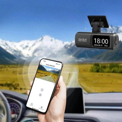 Image captée par Dashcam voiture Tableau de bord 4K vue sur téléphone