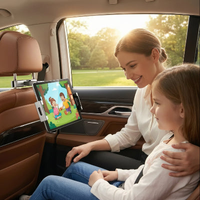 Mère et enfant regardent vidéo de Support voiture tablette Universel Appui-tête