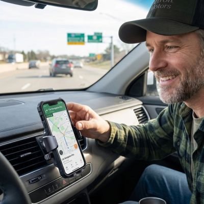 Portable sur Support de téléphone voiture Grille d'aération et conducteur content