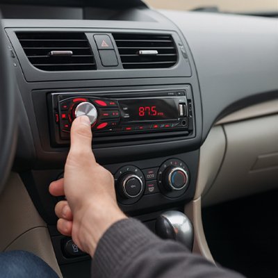 Pouce du conducteur sur bouton Autoradio bluetooth Télécommande