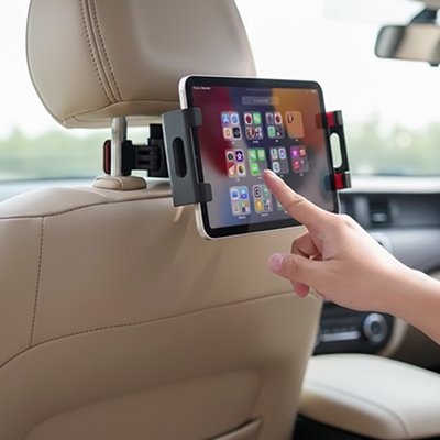 Support tablette voiture Bras Télescopique avec appareil en position horizontale