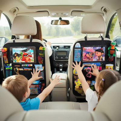 Support tablette voiture Housse Protecteur installé avec femme au volant et enfants contents