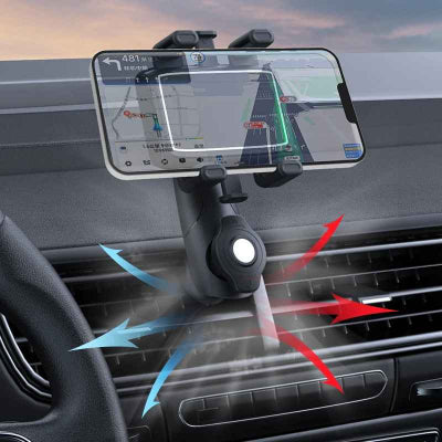 Support téléphone voiture 6 Encrages installé sur grille aération sans obstruction du passage d'air