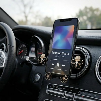 Support téléphone voiture Fleur avec appareil installé