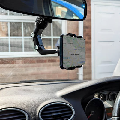 Support téléphone voiture orientable sur rétroviseur avec tablette position verticale